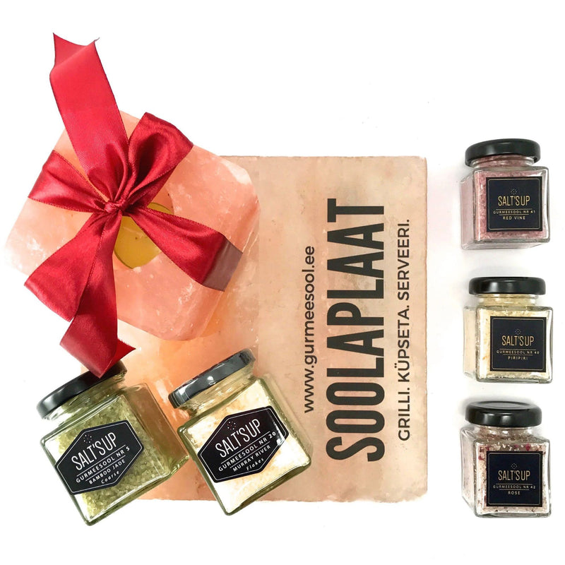 GIFT BOX OF 5 GOURMET SALT, SALT PLATE AND SALT CANDLE